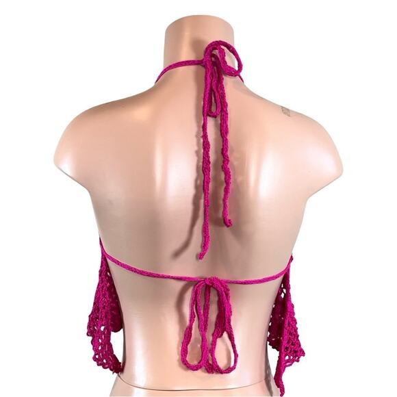 Crochet Halter Top in Vibrant Pink - Picture 5 of 11